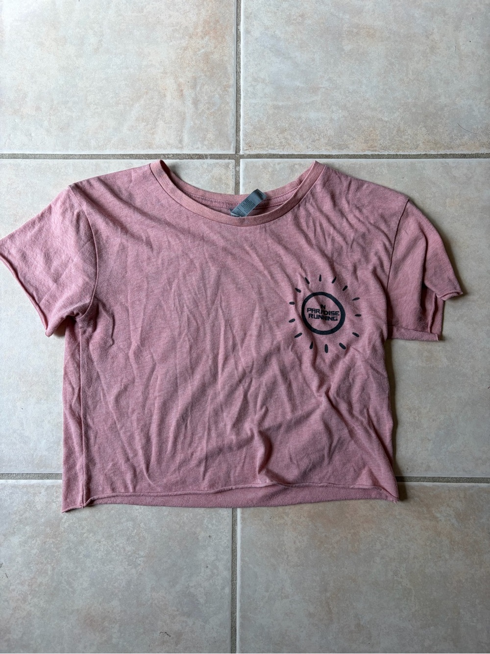 Next Level Apparel Dusty Rose Cropped Tee with Small Black Sun Graphic